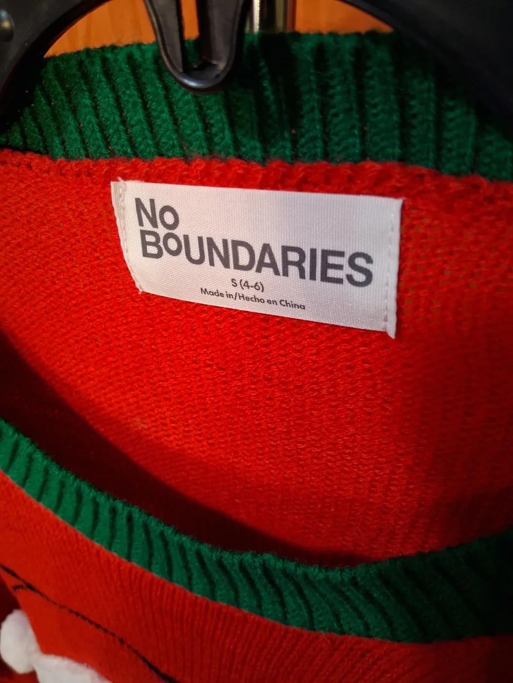No Boundaries Red & Green Christmas Cat Sweater